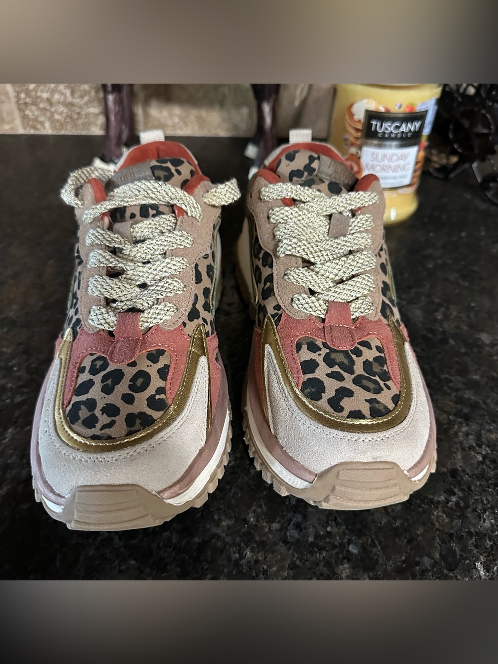 Blowfish Malibu Leo Retro Chunky Leopard Print Sneakers in Pink & Tan